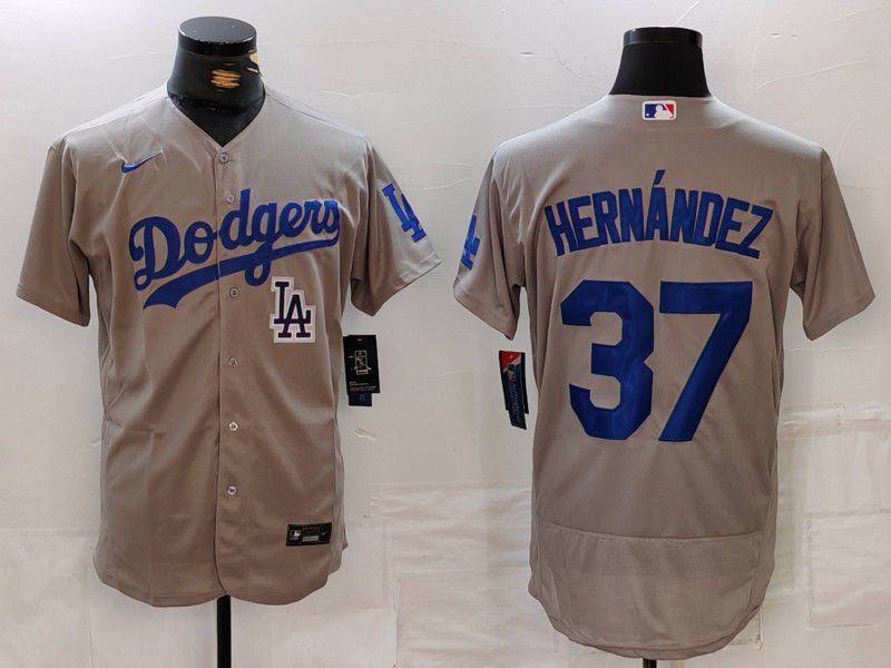 Men Los Angeles Dodgers 37 Hernandez Grey Nike Elite 2024 MLB Jersey style 7265